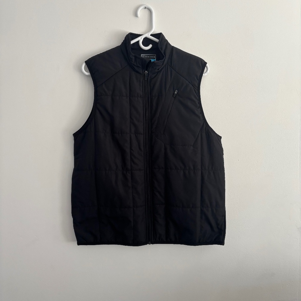 PGA Tour Men’s Golf Vest — Size S — Lightweight Black Zip-Up w/ Chest Pocket